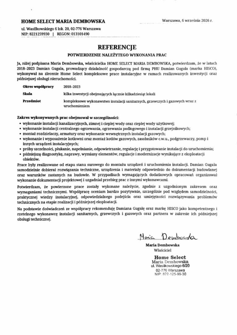 Podpisana referencja — Home Select