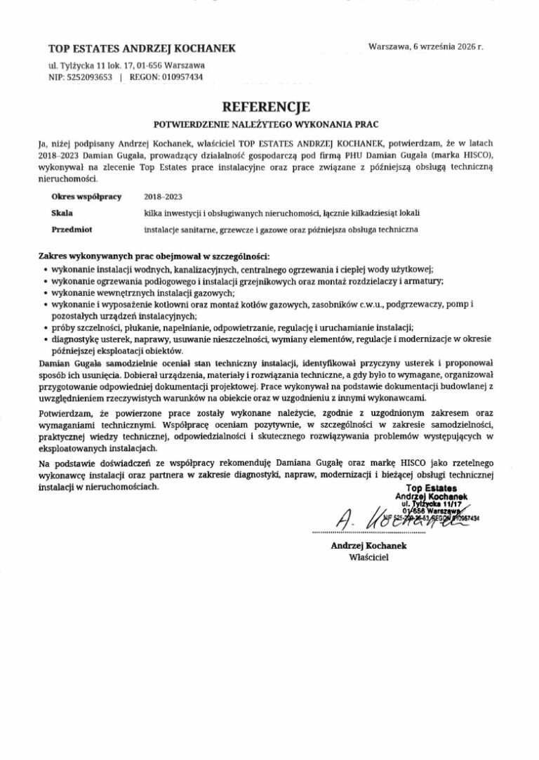 Podpisana referencja — Top Estates